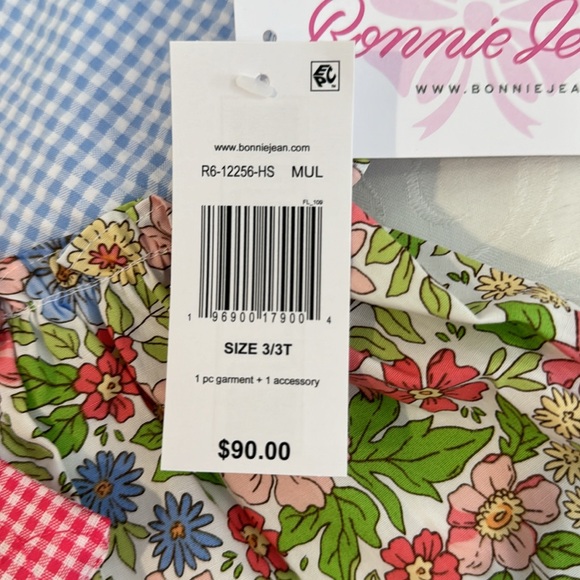 Bonnie Jean Flutter Sleeves Mixed Print Dress with Matching Hat. 3T - Picture 7 of 12